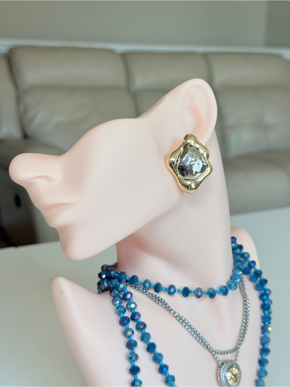Gold and Silver Sculpted Earrings - Women Jewelry